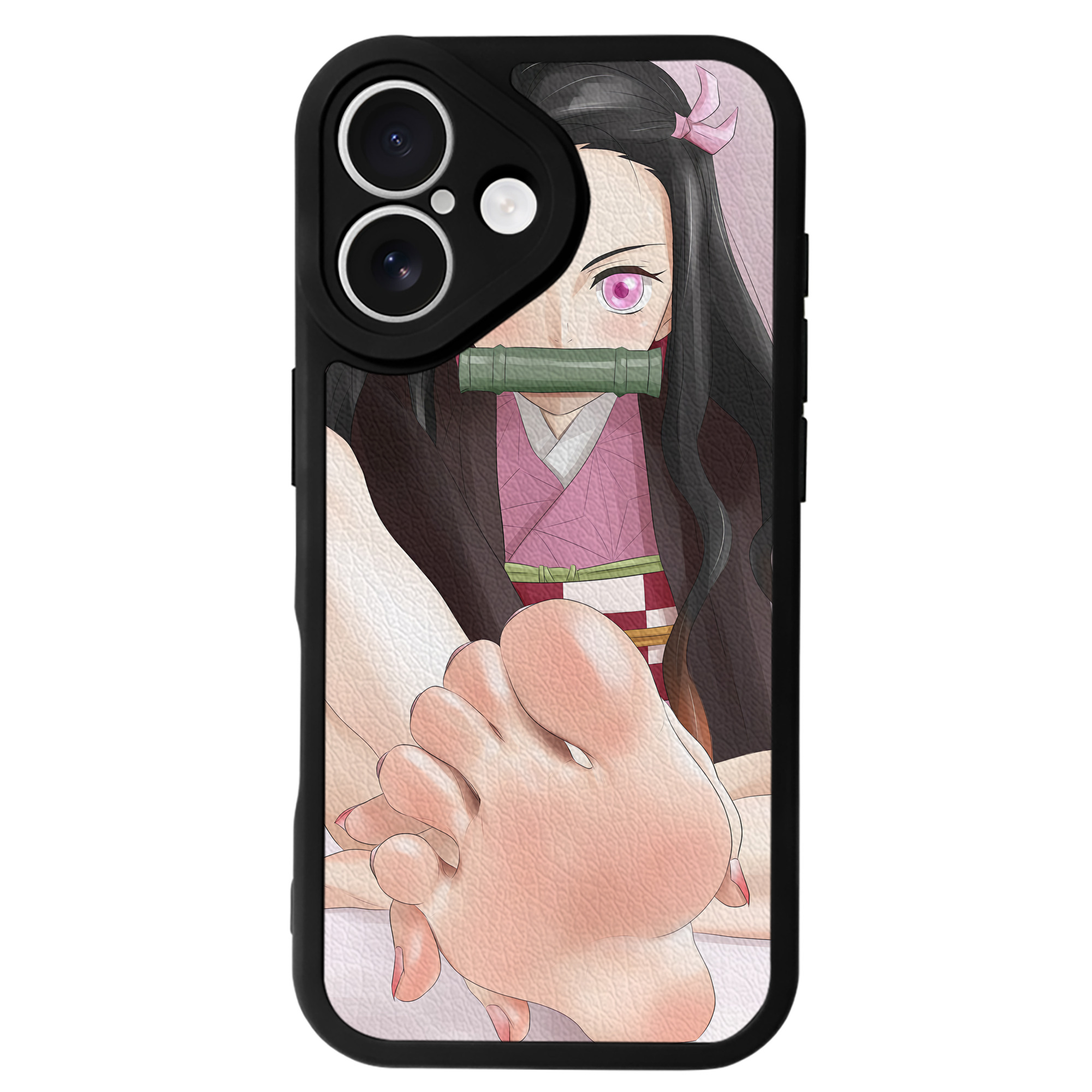 （画像用） 鬼滅の刃（きめつのやいば）竈門 禰󠄀豆子／かまど ねずこ Kamado Nezuko 【iPhone 16シリーズ対応】シリコンスマホケース（レザー調） 材質：シリコン